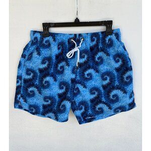 Bonni Beemers Mens Large Blue Tie-Dye Swim Shorts With Elastic Waist & Drawstrin